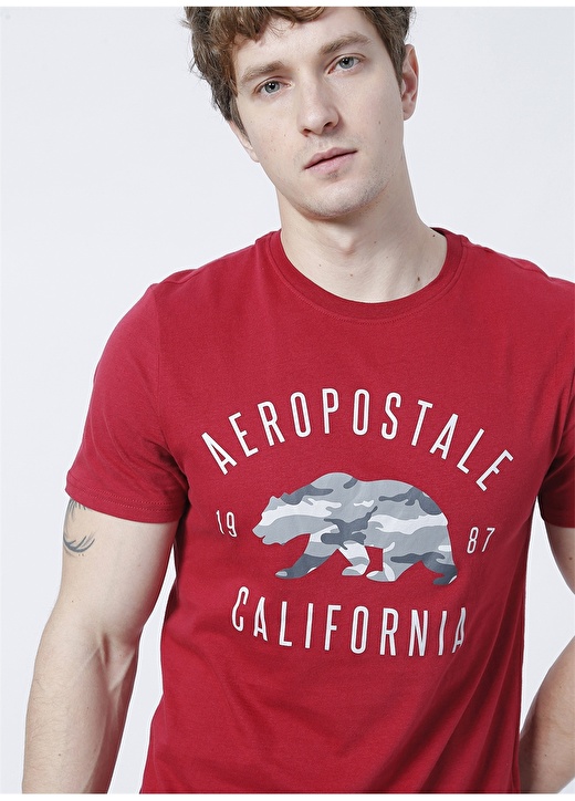 Aeropostale Bisiklet Yaka Standart Kalıp Baskılı Kırmızı Erkek T-Shirt - E-7179 1