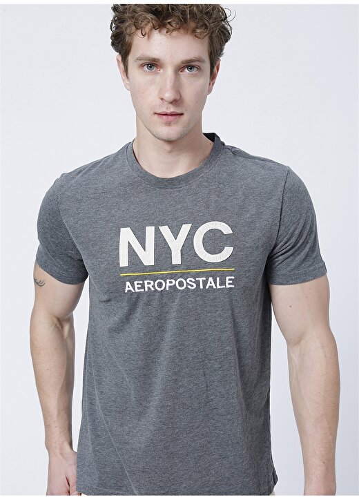 Aeropostale Bisiklet Yaka Nakışlı Antrasit Melanj Erkek T-Shirt E-9279 3