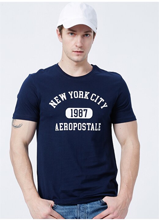 Aeropostale Bisiklet Yaka Standart Kalıp Baskılı Lacivert Erkek T-Shirt - E-ROSALIE 3