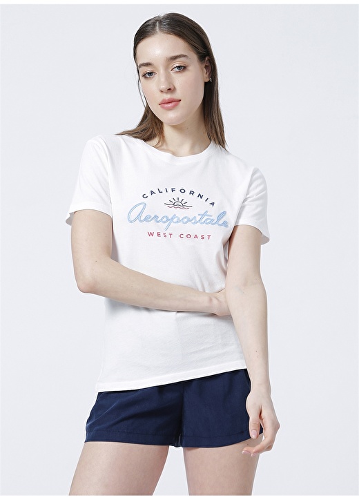 Aeropostale Bisiklet Yaka Standart Kalıp Beyaz Kadın T-Shirt - K-5731 3