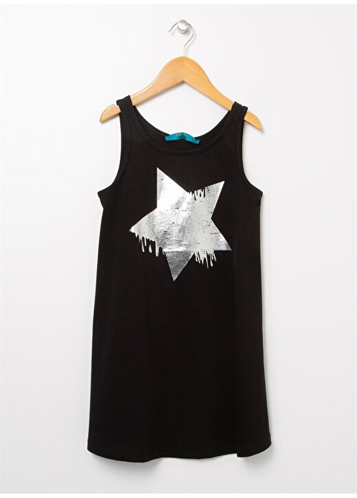 Funky Rocks Düz Yaka Standart Kalıp Baskılı Siyah Kız Çocuk Diz Üstü Elbise - GLG-22 1