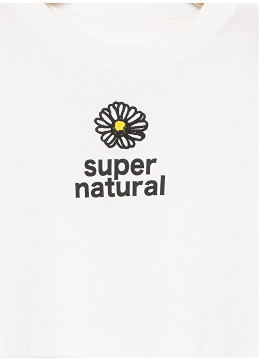 Limon Bisiklet Yaka Crop Nakışlı Ekru Kız Çocuk T-Shirt - Super Gırl 2