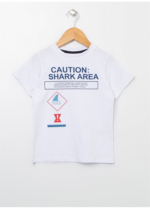 Limon Bisiklet Yaka Standart Kalıp Baskılı Beyaz Erkek Çocuk T-Shirt - Shark Boy 1
