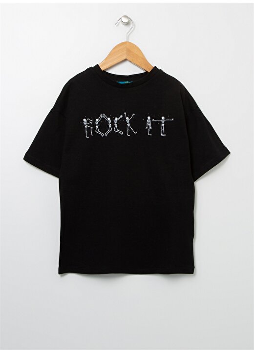 Funky Rocks Bisiklet Yaka Oversize Baskılı Siyah Erkek Çocuk T-Shirt - Dr-21 1