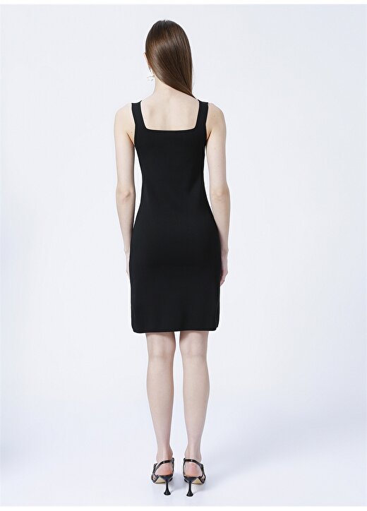 Fabrika Kare Yaka Basic Düz Siyah Kadın Elbise - MIKANOS 4