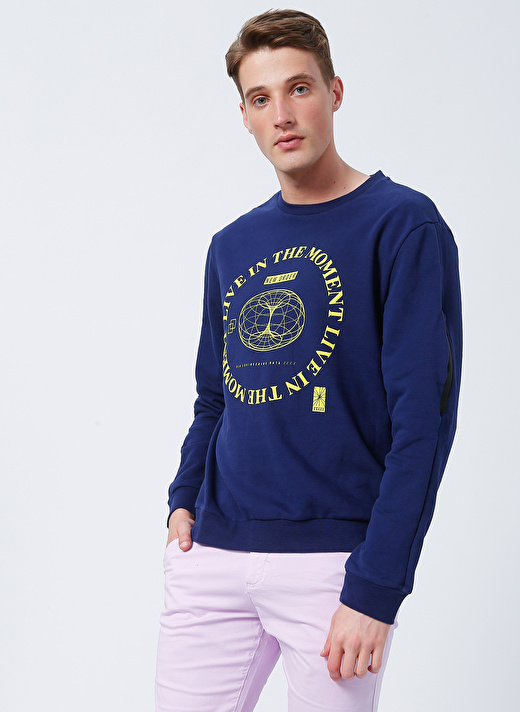 Aeropostale E-Malta Bisiklet Yaka Standart Kalıp Baskılı Lacivert Erkek Sweatshirt 3