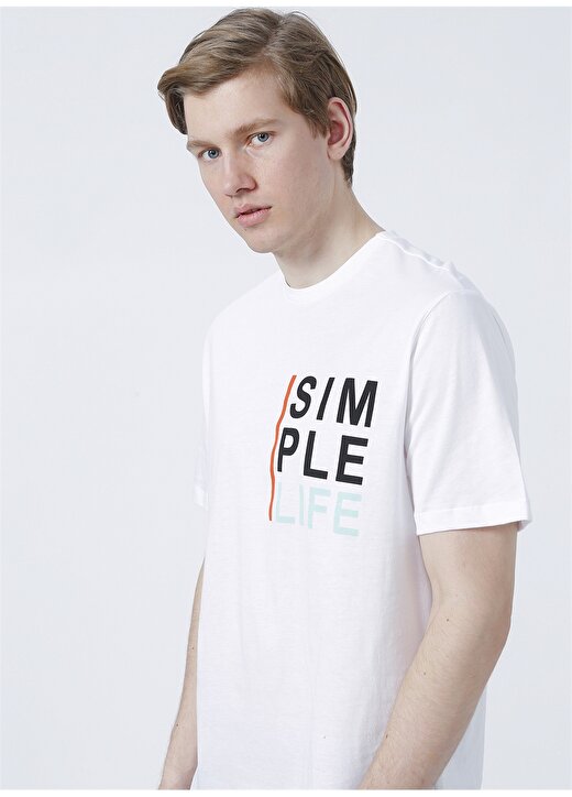 Limon Simple Bisiklet Yaka Geniş Fit Baskılı Beyaz Erkek T-Shirt 3
