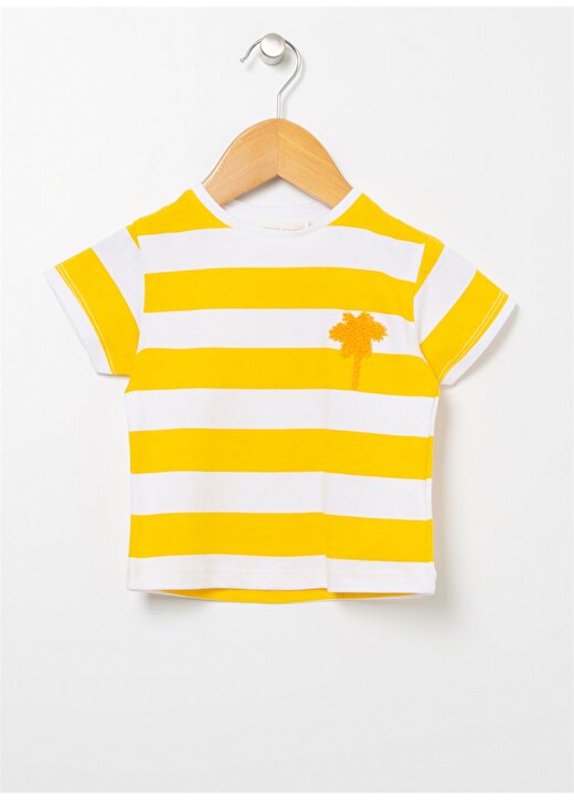Mammaramma Sarı - Beyaz Kız Bebek Bisiklet Yaka Kısa Kollu Baskılı T-Shirt 22SG-54 1