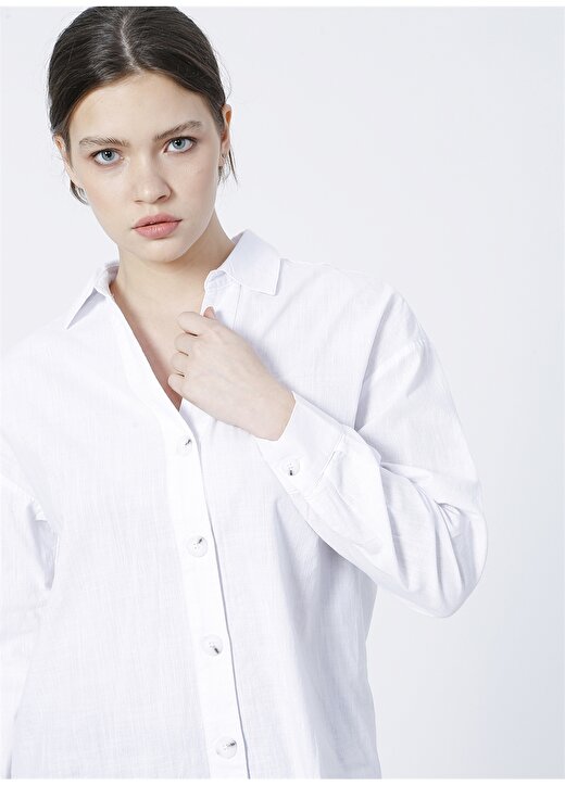 Mavi Gömlek Yaka Beyaz Kadın Gömlek M1210041-70057 1