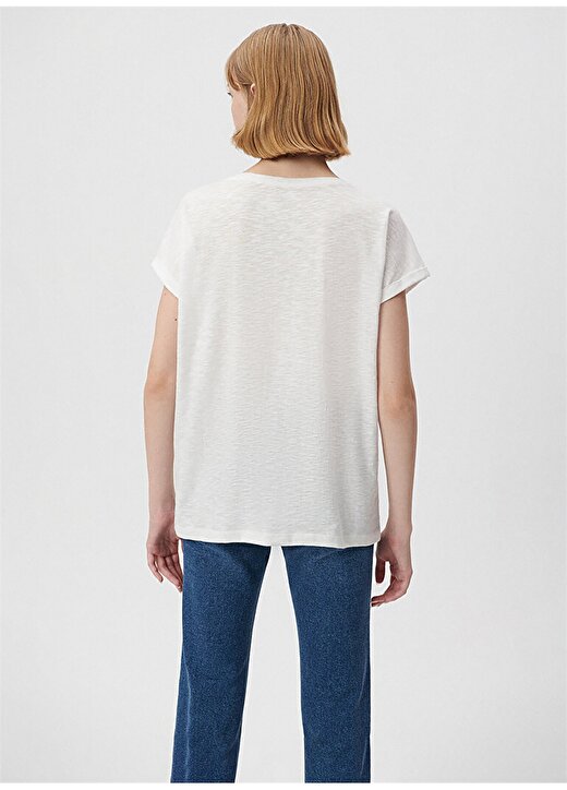 Mavi V Yaka Beyaz Kadın T-Shirt M1600961-620 4