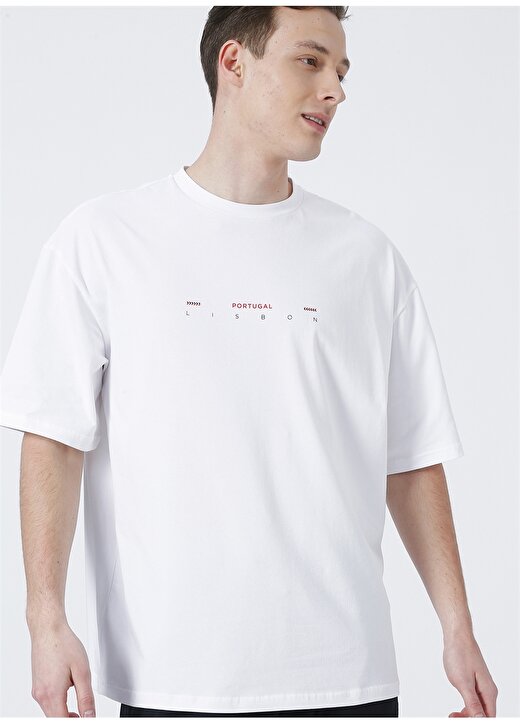 Fabrika Portugal O Yaka Oversize Düz Ekru Erkek T-Shirt 1