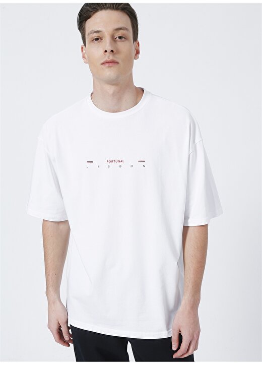 Fabrika Portugal O Yaka Oversize Düz Ekru Erkek T-Shirt 3