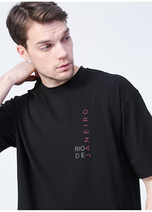 Fabrika Rio O Yaka Oversize Düz Siyah Erkek T-Shirt 1