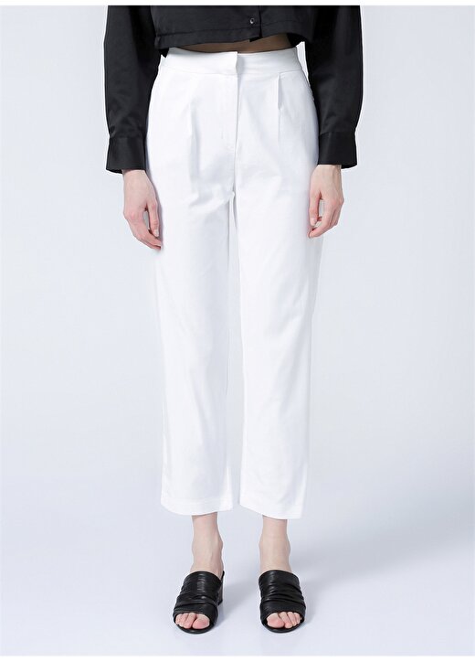 Fabrika Comfort Yüksek Bel Basic Beyaz Kadın Pantolon - CM-FAHRON 2