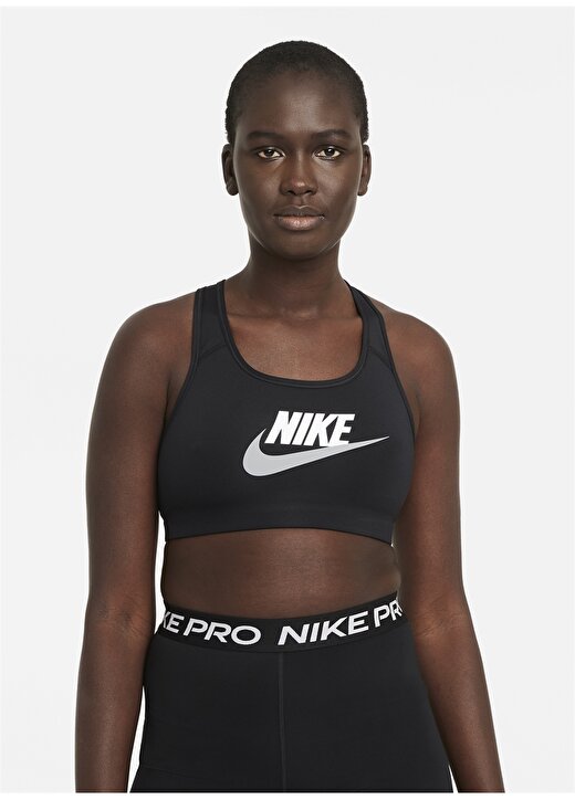 Nike Dm0579-010 W Nk Df Swsh Cb Futura G Yuvarlak Yaka Normal Kalıp Düz Siyah Kadın Sporcu Sütyeni 1