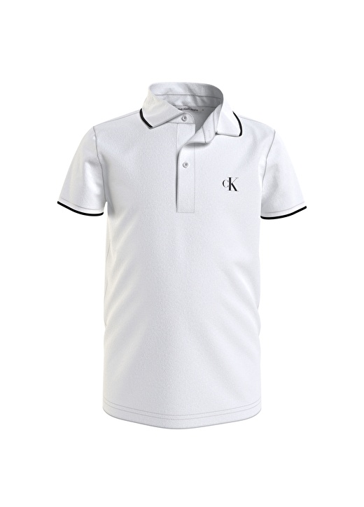 Calvin Klein Düz Beyaz Erkek Çocuk Polo T-Shirt IB0IB01244-MONOGRAM TIPPING FITTED 1