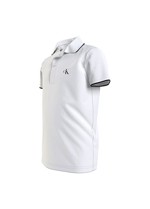 Calvin Klein Düz Beyaz Erkek Çocuk Polo T-Shirt IB0IB01244-MONOGRAM TIPPING FITTED 2