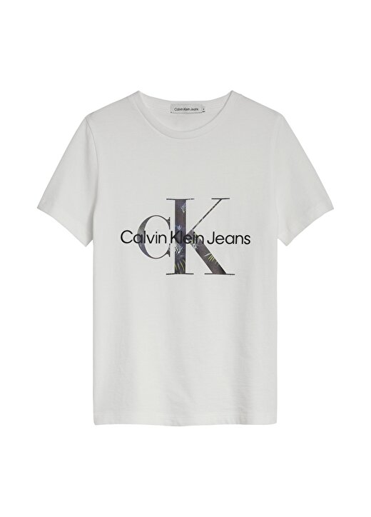 Calvin Klein Düz Beyaz Erkek Çocuk T-Shirt IB0IB01221-PALM MONOGRAM LOGO T-SHI 1