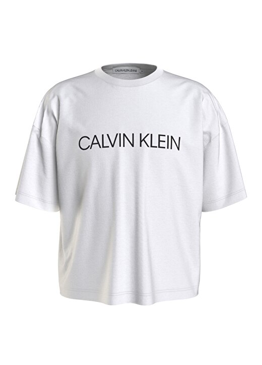 Calvin Klein Ig0ig01064-Institutional Logo Boxy Bisiklet Yaka Normal Kalıp Düz Beyaz Kız Çocuk T-Shirt 1