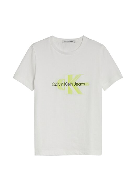 Calvin Klein Düz Beyaz Erkek Çocuk T-Shirt IB0IB01219-PERFORATED GLOW MONOGRAM 1