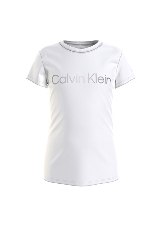 Calvin Klein Ig0ig01350-Inst Silver Logo Slim T-Bisiklet Yaka Normal Kalıp Düz Beyaz Kız Çocuk T-Shirt 1