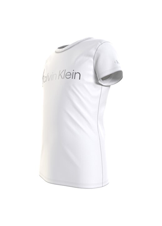 Calvin Klein Ig0ig01350-Inst Silver Logo Slim T-Bisiklet Yaka Normal Kalıp Düz Beyaz Kız Çocuk T-Shirt 2