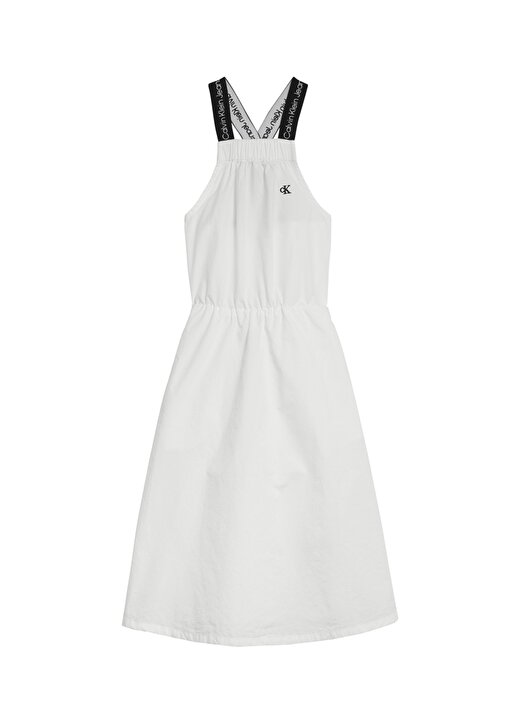 Calvin Klein Düz Beyaz Kız Çocuk Elbise IG0IG01409-LOGO TAPE STRAP MIDI DRE 1