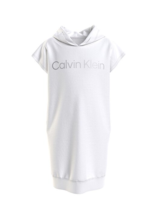 Calvin Klein Ig0ig01421-Inst Silver Logo Hoodie Kayık Yaka Rahat Kalıp Düz Beyaz Kız Çocuk Elbise 1