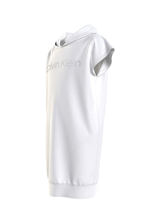 Calvin Klein Ig0ig01421-Inst Silver Logo Hoodie Kayık Yaka Rahat Kalıp Düz Beyaz Kız Çocuk Elbise 2
