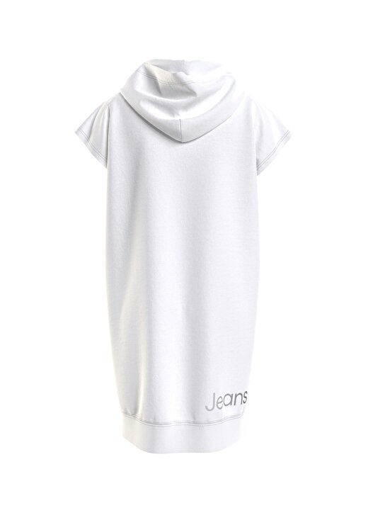 Calvin Klein Ig0ig01421-Inst Silver Logo Hoodie Kayık Yaka Rahat Kalıp Düz Beyaz Kız Çocuk Elbise 3