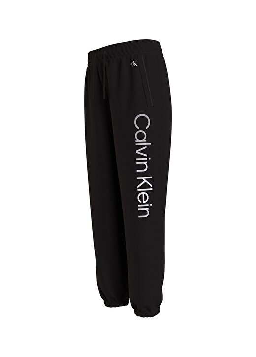 Calvin Klein Ig0ig01435-Inst Silver Logo Sweatpa Lastikli Rahat Kalıp Düz Siyah Kız Çocuk Eşofman Altı 3