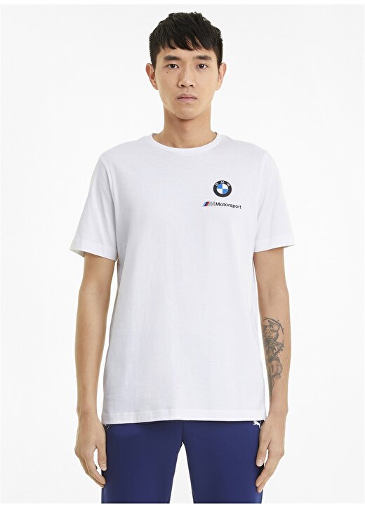 Puma 59953502 BMW MMS ESS Small Logo Tee O Yaka Normal Kalıp Düz Beyaz Erkek T-Shirt 1