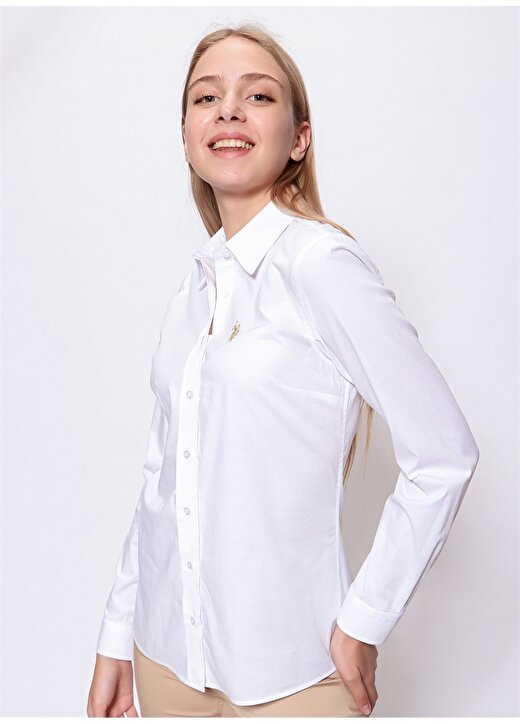 U.S. Polo Assn. Saly22y Uzun Kollu Slim Fit Beyaz Kadın Gömlek 3