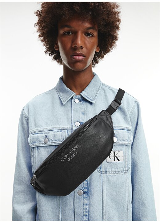 Calvin Klein 13,5X38x6 Poliüretan Siyah Erkek Bel Çantası MICRO PEBBLE WAISTBAG 4