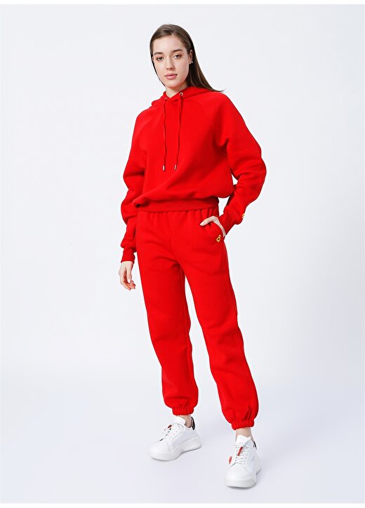Biondina 12.Ksp.Ss Lastikli Regular Fit Baskılı Kırmızı Kadın Pantolon 1