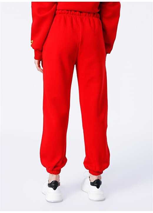 Biondina 12.Ksp.Ss Lastikli Regular Fit Baskılı Kırmızı Kadın Pantolon 4