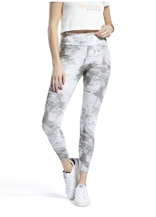 Reebok H58675 Cl Cloud Splatter Legging Yüksek Bel Dar Kalıp Desenli Açık Yeşil Kadın Tayt 1