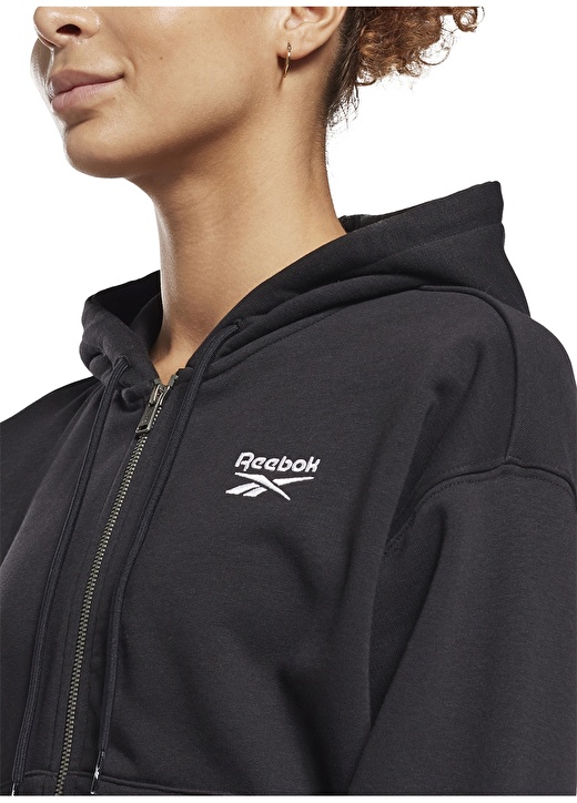 Reebok Gl2561 Ri French Terry Full Zip Kapüşonlu Normal Kalıp Düz Siyah Kadın Zip Ceket 4