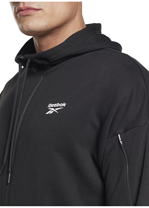 Reebok Ha1072 Wor Piping Fz Kapüşonlu Normal Kalıp Düz Siyah Erkek Zip Ceket 4