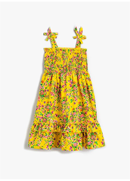 Koton 2SKG80018AW Kare Yaka Normal Kalıp Çiçek Desenli Sarı Kız Çocuk Elbise 3