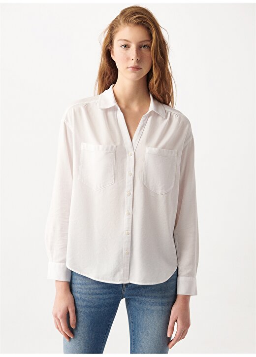 Mavi Gömlek Yaka Beyaz Kadın Gömlek M1210032-70057 3