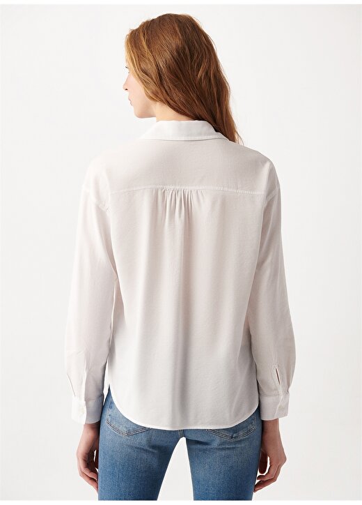 Mavi Gömlek Yaka Beyaz Kadın Gömlek M1210032-70057 4