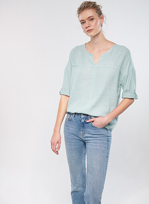 Mavi Gömlek Yaka Yeşil Kadın Bluz M121357-70808 1