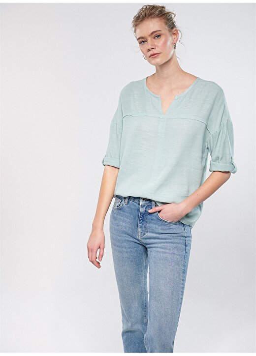 Mavi Gömlek Yaka Yeşil Kadın Bluz M121357-70808 1
