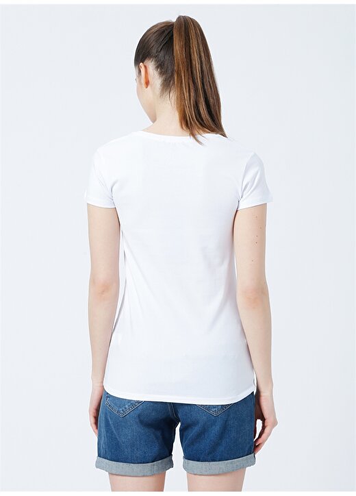 Mavi V Yaka Beyaz Kadın T-Shirt M162769-620 4