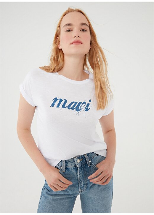 Mavi Bisiklet Yaka Beyaz Kadın T-Shirt M166422-620 2