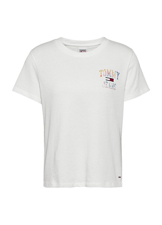 Tommy Jeans DW0DW12039YBR Yuvarlak Yaka Regular Fit Beyaz Kadın T-Shirt 1