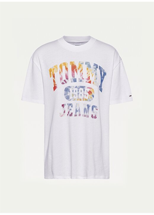Tommy Jeans DW0DW11918YBR Yuvarlak Yaka Regular Fit Beyaz Kadın T-Shirt 4