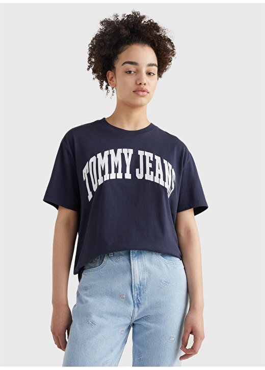 Tommy Jeans DW0DW13005C87 Yuvarlak Yaka Regular Fit Mavi Kadın T-Shirt 1
