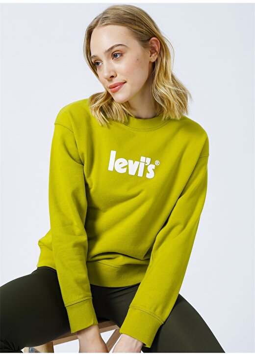 Levis Graphic Standard Crew Crew Seasona Bisiklet Yaka Regular Fit Yeşil Kadın Sweatshirt 3